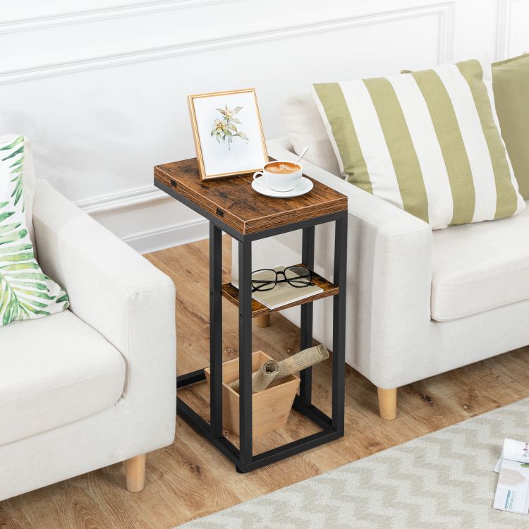 HOOBRO Foldable End Table, C Shaped Side Table with Storage Shelf, Small Snack Table Suitable for Living Room Bedroom Small Spaces, Easy Assembly