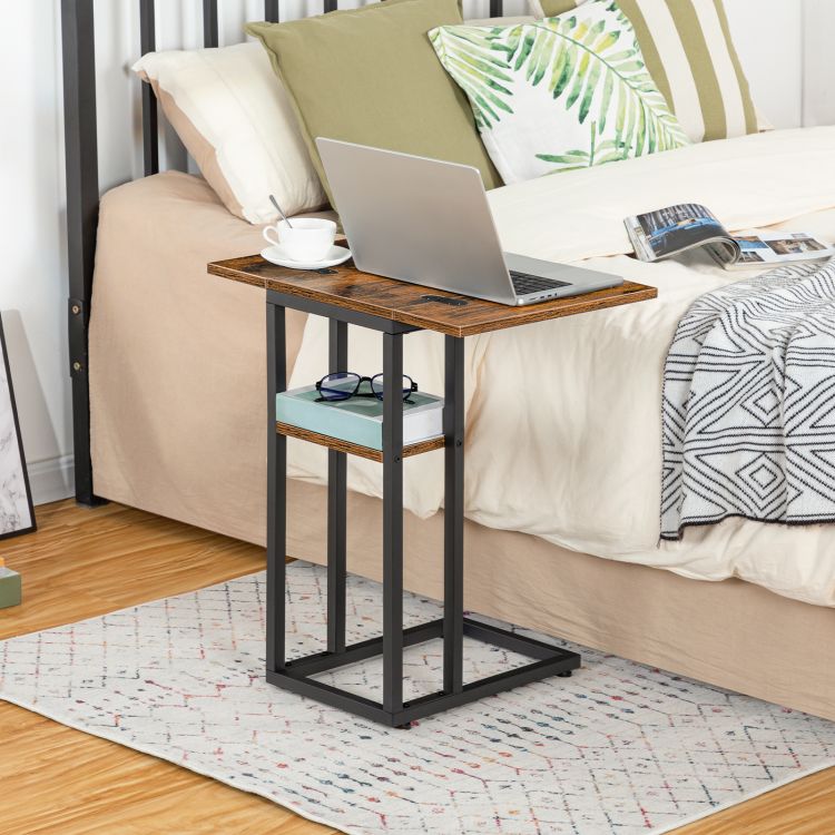 HOOBRO Foldable End Table, C Shaped Side Table with Storage Shelf, Small Snack Table Suitable for Living Room Bedroom Small Spaces, Easy Assembly