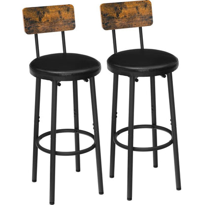 HOOBRO Bar Stools with Backrest, Set of 2 Bar Chairs, Counter Stools with PU Upholstery, Breakfast Stools with Footrest, for Kitchen, Living Room, Bar