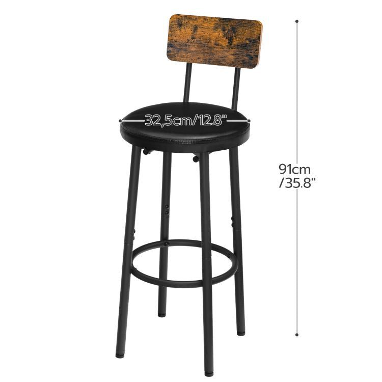 HOOBRO Bar Stools with Backrest, Set of 2 Bar Chairs, Counter Stools with PU Upholstery, Breakfast Stools with Footrest, for Kitchen, Living Room, Bar