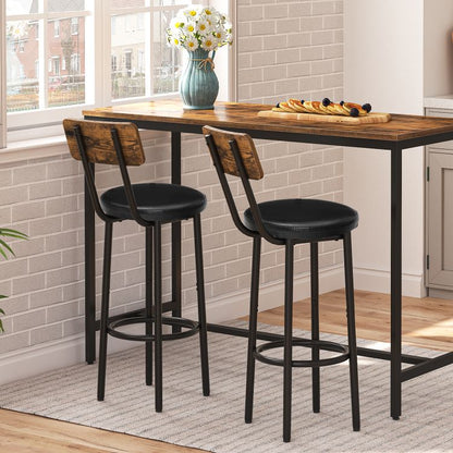 HOOBRO Bar Stools with Backrest, Set of 2 Bar Chairs, Counter Stools with PU Upholstery, Breakfast Stools with Footrest, for Kitchen, Living Room, Bar