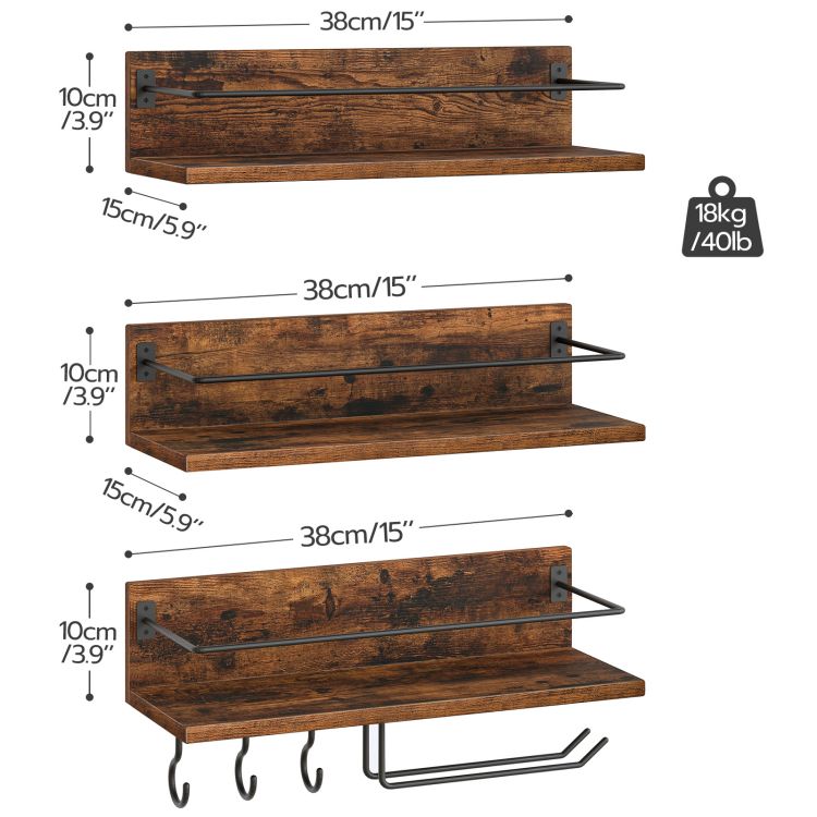 HOOBRO Wall Mounted Wine Rack, Wine Glass Rack Set of 3, Wooden Wine Shelf Hanging Floating Shelves, Wine Bottle Glass Rack Stemware Holder, for Living Room, Kitchen
