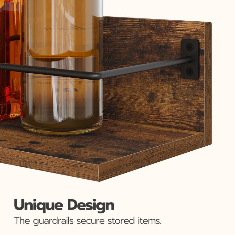 HOOBRO Wall Mounted Wine Rack, Wine Glass Rack Set of 3, Wooden Wine Shelf Hanging Floating Shelves, Wine Bottle Glass Rack Stemware Holder, for Living Room, Kitchen