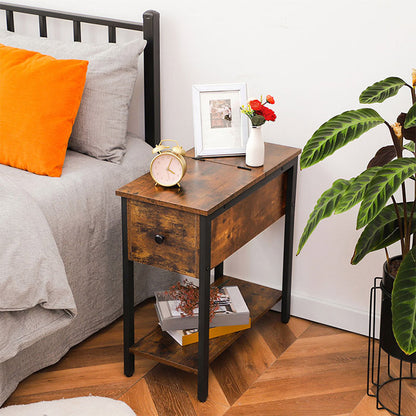 HOOBRO End Table, Flip Top Side Table with Storage Shelf, Narrow Nightstand for Small Spaces in Living Room, Bedroom, Industrial, Stable and Sturdy Construction