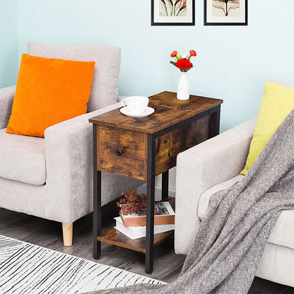 HOOBRO End Table, Flip Top Side Table with Storage Shelf, Narrow Nightstand for Small Spaces in Living Room, Bedroom, Industrial, Stable and Sturdy Construction