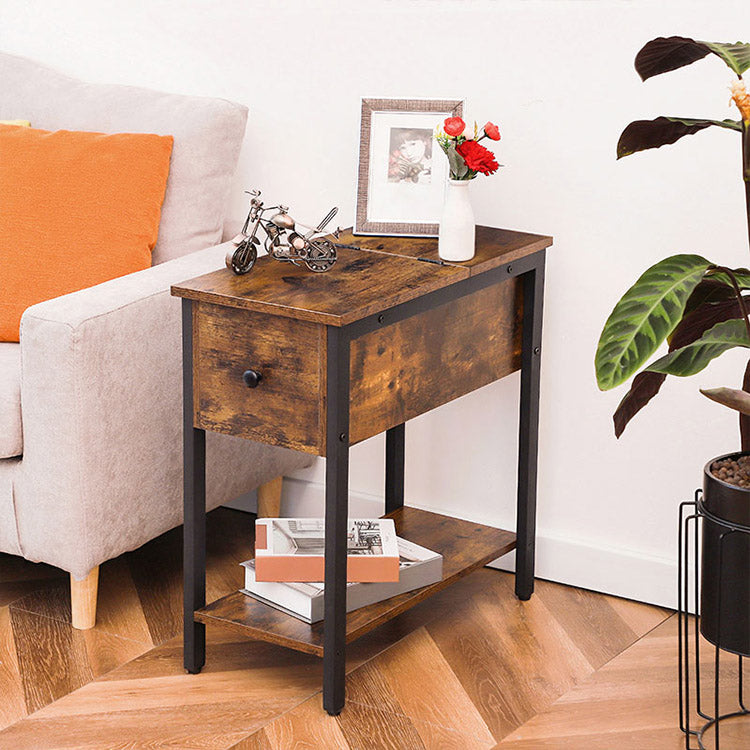 HOOBRO End Table, Flip Top Side Table with Storage Shelf, Narrow Nightstand for Small Spaces in Living Room, Bedroom, Industrial, Stable and Sturdy Construction