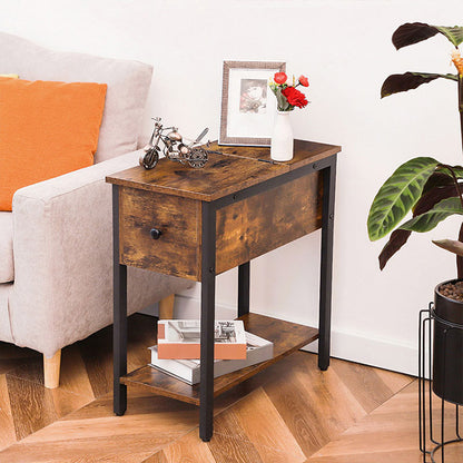 HOOBRO End Table, Flip Top Side Table with Storage Shelf, Narrow Nightstand for Small Spaces in Living Room, Bedroom, Industrial, Stable and Sturdy Construction
