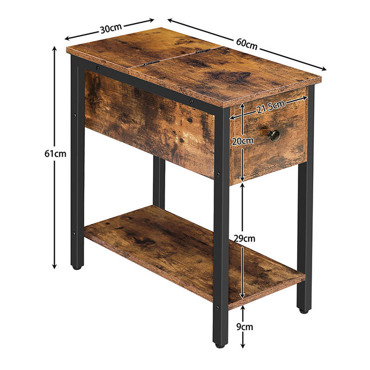 HOOBRO End Table, Flip Top Side Table with Storage Shelf, Narrow Nightstand for Small Spaces in Living Room, Bedroom, Industrial, Stable and Sturdy Construction