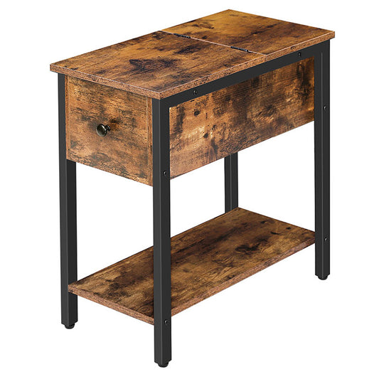 HOOBRO End Table, Flip Top Side Table with Storage Shelf, Narrow Nightstand for Small Spaces in Living Room, Bedroom, Industrial, Stable and Sturdy Construction
