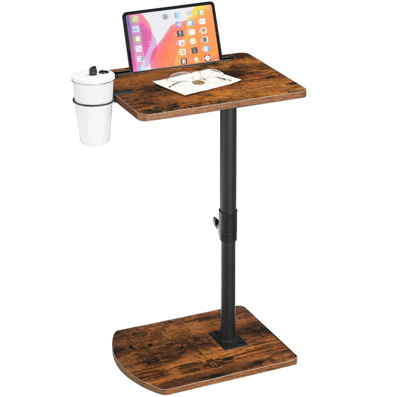 HOOBRO C Shaped Side Table, Height Adjustable Bedside Table, 360° Rotating Sofa Table Laptop Tables with Detachable Cup Holder and Tablet Slot, Slides Under Sofa