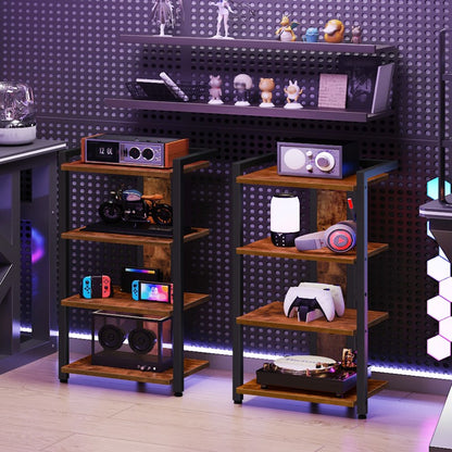 HOOBRO 4-Tier Vinyl Record Player Stand, AV Media Stand with Cable Management Holes for Turntables, Wooden Turntable Table, for Game Consoles, Projectors