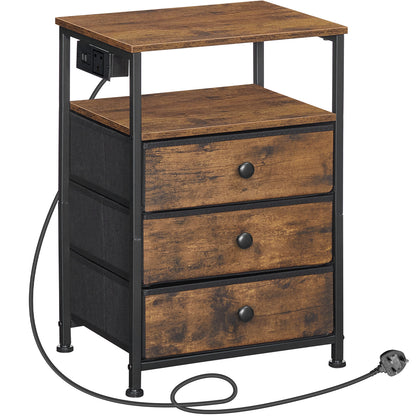 HOOBRO Bedside Table with Charging Station, Sofa Side Table with USB Ports and Socket, End Table with 3 Fabric Drawers, Nightstand for Bedroom, Living Room