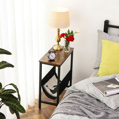 HOOBRO Narrow End Table, Side Table for Small Spaces, Slim Nightstand with Magazine Holder, Modern Skinny Sofa Table, Width Bedside Table, Snack Couch Table