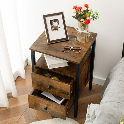 HOOBRO Nightstand, Bedside Table with 2 Drawers and Storage Shelves, Side End Table, Sofa Table for Living Room, Bedroom, Accent Furniture, Easy Assembly