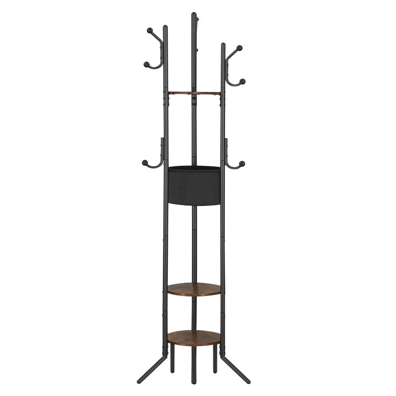 HOOBRO Coat Stand, Coat Rack for Hallway, Freestanding Coat Stand with Storage Shelves, Hall Trees with 6 Support Legs and 9 Hooks, Hat Stand for Hallway, Bedroom