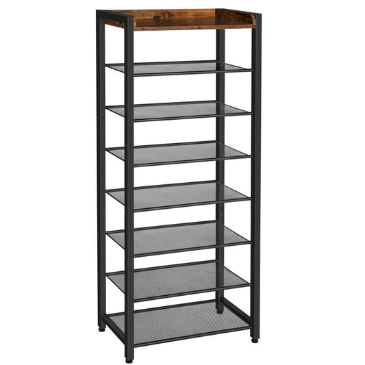 HOOBRO 8 Tier Shoe Rack, Narrow Shoe Storage Organizer with 7 Metal Shelves, Saving Space, Stable and Sturdy, Hold 14-21 Pairs of Shoes, for Entryway, Hallway, Living Room