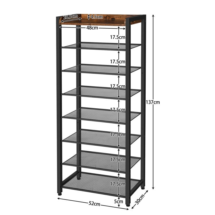 HOOBRO 8 Tier Shoe Rack, Narrow Shoe Storage Organizer with 7 Metal Shelves, Saving Space, Stable and Sturdy, Hold 14-21 Pairs of Shoes, for Entryway, Hallway, Living Room