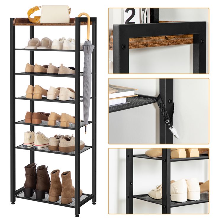 HOOBRO 8 Tier Shoe Rack, Narrow Shoe Storage Organizer with 7 Metal Shelves, Saving Space, Stable and Sturdy, Hold 14-21 Pairs of Shoes, for Entryway, Hallway, Living Room
