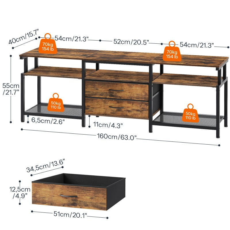 HOOBRO TV Stand Unit, TV Cabinet with Open Storage Shelves Cabinet, Media Console Table with Shelves and 2 Fabric Drawers, for Living Room, Bedroom