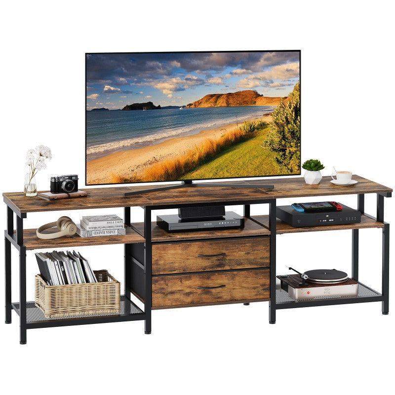 HOOBRO TV Stand Unit, TV Cabinet with Open Storage Shelves Cabinet, Media Console Table with Shelves and 2 Fabric Drawers, for Living Room, Bedroom