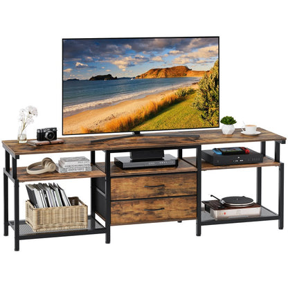 HOOBRO TV Stand Unit, TV Cabinet with Open Storage Shelves Cabinet, Media Console Table with Shelves and 2 Fabric Drawers, for Living Room, Bedroom