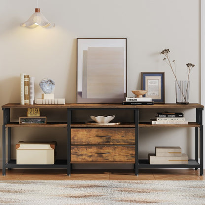 HOOBRO TV Stand Unit, TV Cabinet with Open Storage Shelves Cabinet, Media Console Table with Shelves and 2 Fabric Drawers, for Living Room, Bedroom