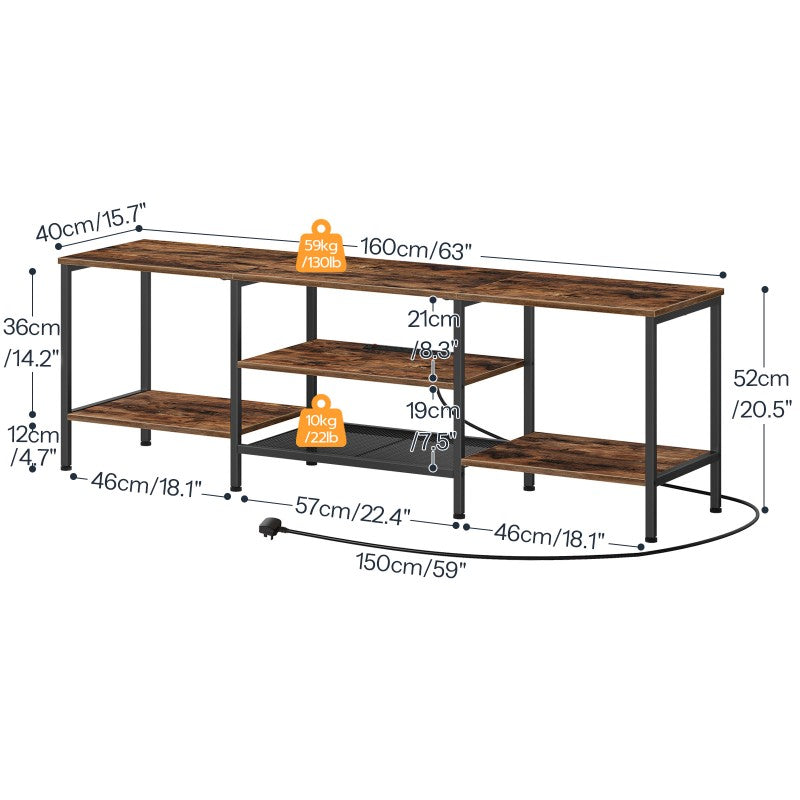 HOOBRO HOOBRO TV Stand Unit 160 Cm，TV Cabinet Open Storage Shelves Cabinet，Industrial Media storage for bedroom - side view