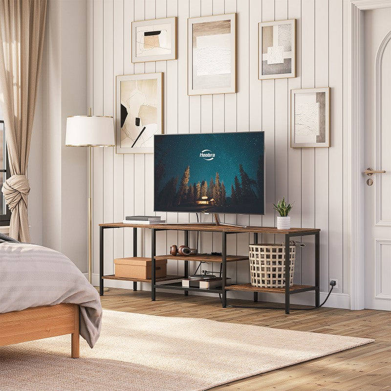 HOOBRO HOOBRO TV Stand Unit 160 Cm，TV Cabinet Open Storage Shelves Cabinet，Industrial Media storage for bedroom - in use
