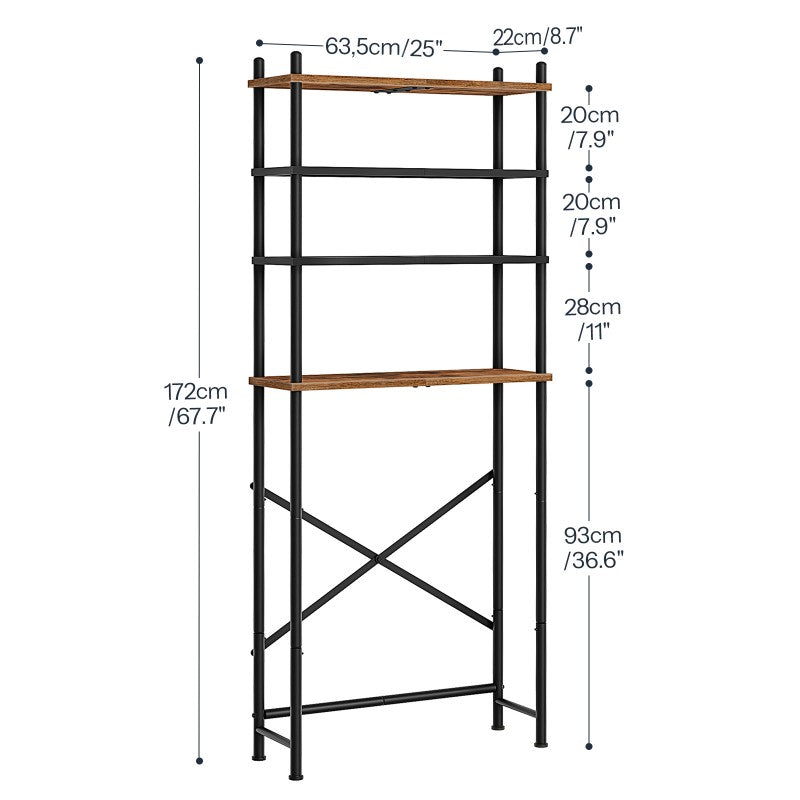 HOOBRO HOOBRO Over Toilet Shelf, 4-Tier Over- -Toilet Organizer Rack, Freestanding storage and display for home - side view