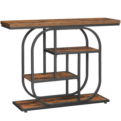 HOOBRO Narrow Console Table, 4-Tier Hallway Table, 110 cm Industrial Display Table with Storage, Geometric Frame, for Entryway, Foyer, Living Room, Bedroom, Staircase