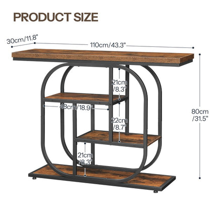 HOOBRO Narrow Console Table, 4-Tier Hallway Table, 110 cm Industrial Display Table with Storage, Geometric Frame, for Entryway, Foyer, Living Room, Bedroom, Staircase