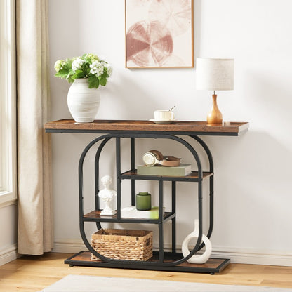 HOOBRO Narrow Console Table, 4-Tier Hallway Table, 110 cm Industrial Display Table with Storage, Geometric Frame, for Entryway, Foyer, Living Room, Bedroom, Staircase