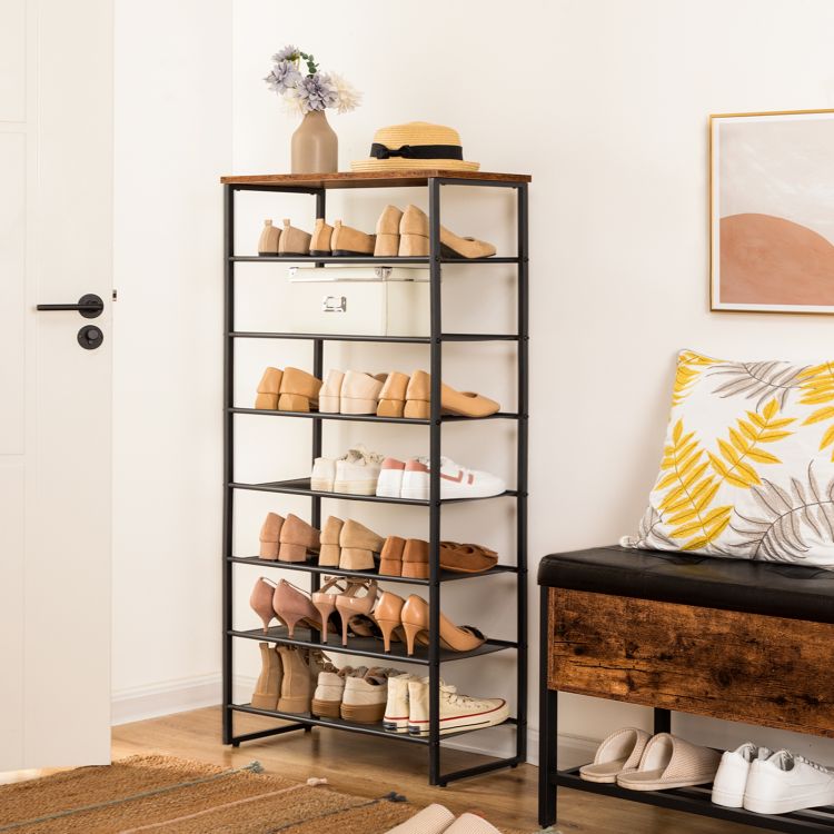 HOOBRO 8 Tier Shoe Rack, Large Capacity Shoe Shelf for 21-28 Pairs of Shoes, Shoe Storage Organizer with Detachable Metal Mesh, Strong and Stable, Easy Assembly, Industrial
