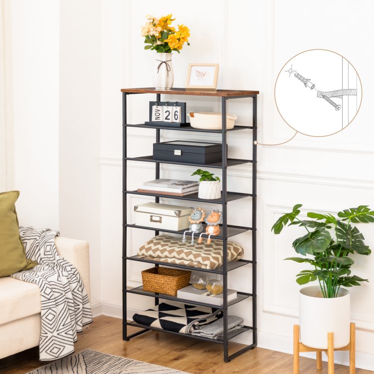 HOOBRO 8 Tier Shoe Rack, Large Capacity Shoe Shelf for 21-28 Pairs of Shoes, Shoe Storage Organizer with Detachable Metal Mesh, Strong and Stable, Easy Assembly, Industrial