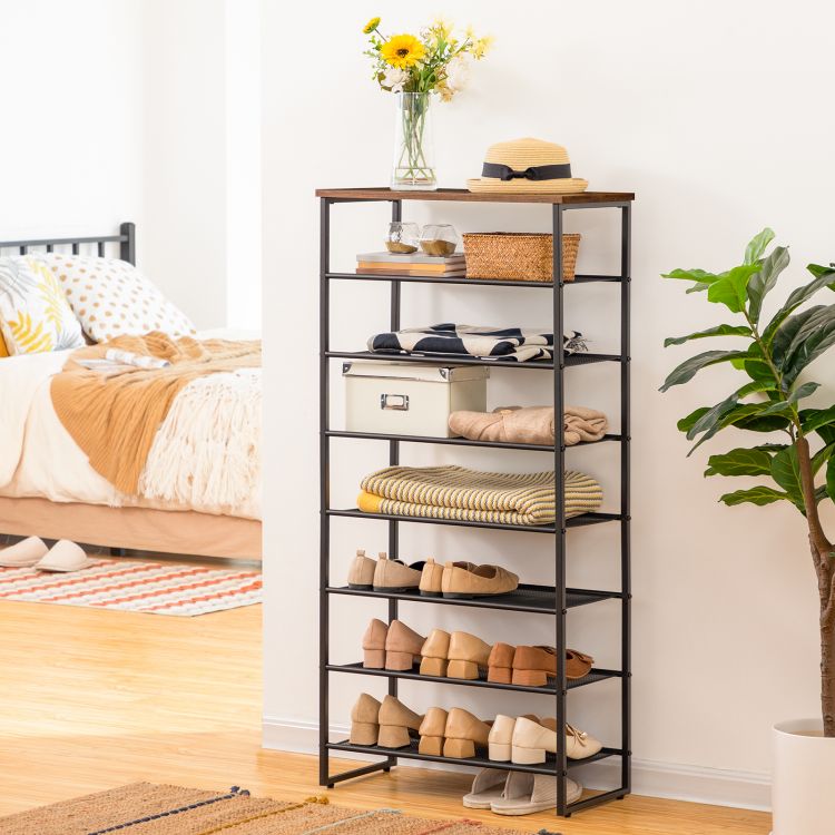 HOOBRO 8 Tier Shoe Rack, Large Capacity Shoe Shelf for 21-28 Pairs of Shoes, Shoe Storage Organizer with Detachable Metal Mesh, Strong and Stable, Easy Assembly, Industrial