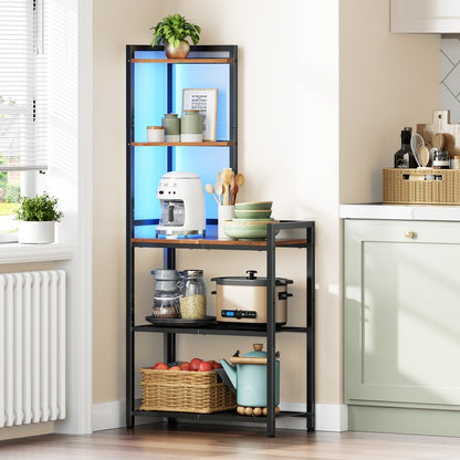 HOOBRO 5-Tier Corner Shelf, Corner Bookcase with LED Light Strip, Freestanding Storage Organizer with Adjustable Mesh Tier, Tall Storage Desk with Desktop Bookshelf