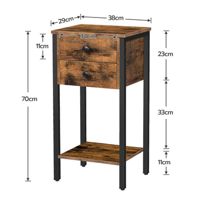 HOOBRO Tall Nightstand, Bedside Table with 2 Drawers and Storage Shelf, Industrial Telephone End Table for Study, Bedroom, Side Table Space Saving, Easy Assembly