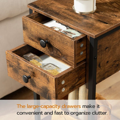 HOOBRO Tall Nightstand, Bedside Table with 2 Drawers and Storage Shelf, Industrial Telephone End Table for Study, Bedroom, Side Table Space Saving, Easy Assembly