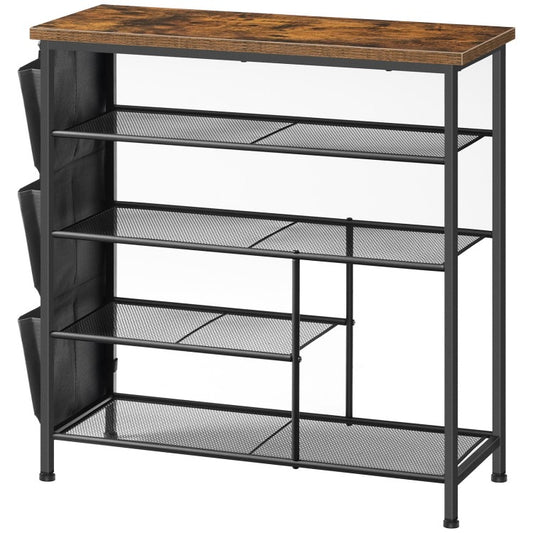 HOOBRO Shoe Rack, 5-Tier Shoe Organizer, Shoe Storage Rack with Side Hanging Pockets, Shoe Storage Organiser, Industrial Shoe Storage Unit for Entryway, Metal Frame