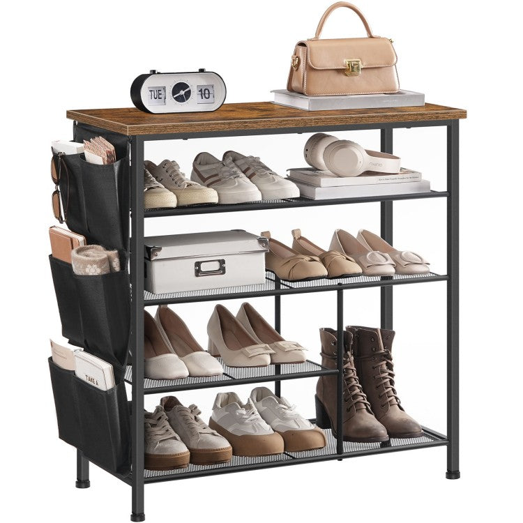 HOOBRO Shoe Rack, 5-Tier Shoe Organizer, Shoe Storage Rack with Side Hanging Pockets, Shoe Storage Organiser, Industrial Shoe Storage Unit for Entryway, Metal Frame