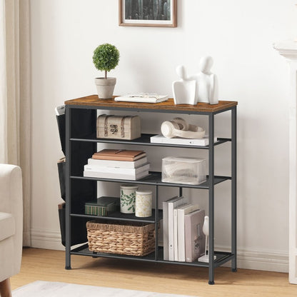 HOOBRO Shoe Rack, 5-Tier Shoe Organizer, Shoe Storage Rack with Side Hanging Pockets, Shoe Storage Organiser, Industrial Shoe Storage Unit for Entryway, Metal Frame