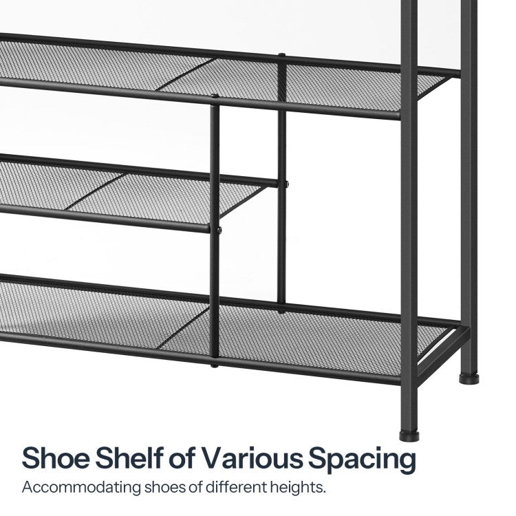 HOOBRO Shoe Rack, 5-Tier Shoe Organizer, Shoe Storage Rack with Side Hanging Pockets, Shoe Storage Organiser, Industrial Shoe Storage Unit for Entryway, Metal Frame