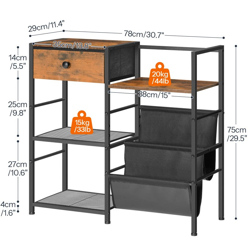 HOOBRO Record Player Stand, 4 Tier Vinyl Record Storage, End Table with Vinyl Storage, Open Shelves, Slings and Drawer, Turntable Stand for Living Room, Media Room