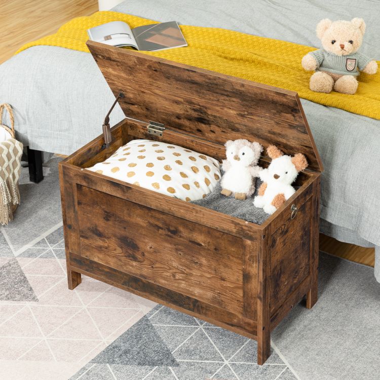 HOOBRO Storage Chest, Retro Toy Box Organizer with Safety Hinge, Entryway Storage Bench Supports 220 lb, 29.9 x 15.7 x 18.9 Inches, Toy Chest, Wooden Look, Easy Assembly