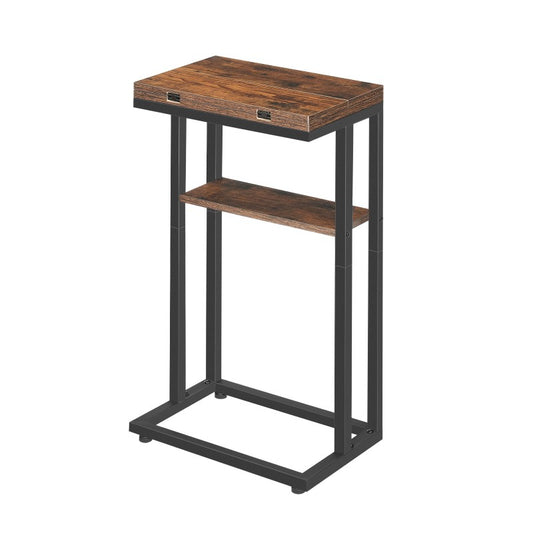 HOOBRO C Shaped Side Table, Foldable Small Table, Sofa Table Slim Bedside Table for Small Space, Folding Laptop Table Coffee Tables for Living Room, Bedroom