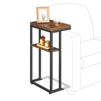 HOOBRO C Shaped Side Table, Foldable Small Table, Sofa Table Slim Bedside Table for Small Space, Folding Laptop Table Coffee Tables for Living Room, Bedroom