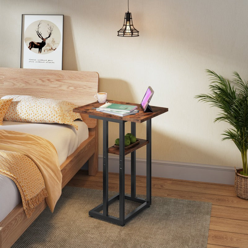 HOOBRO C Shaped Side Table, Foldable Small Table, Sofa Table Slim Bedside Table for Small Space, Folding Laptop Table Coffee Tables for Living Room, Bedroom