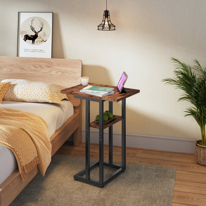 HOOBRO C Shaped Side Table, Foldable Small Table, Sofa Table Slim Bedside Table for Small Space, Folding Laptop Table Coffee Tables for Living Room, Bedroom