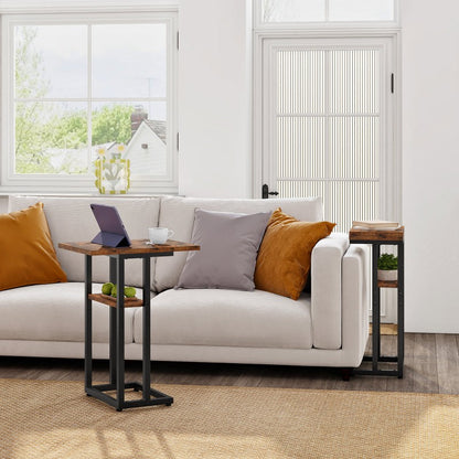 HOOBRO C Shaped Side Table, Foldable Small Table, Sofa Table Slim Bedside Table for Small Space, Folding Laptop Table Coffee Tables for Living Room, Bedroom