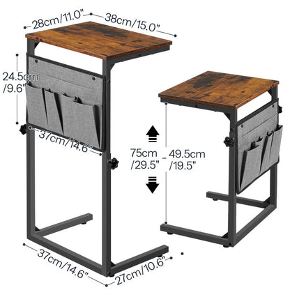 HOOBRO HOOBRO C Shaped Side Table, Height Slim Bedside Table, Sofa Table Slide Under Couch workspace for bedroom - side view